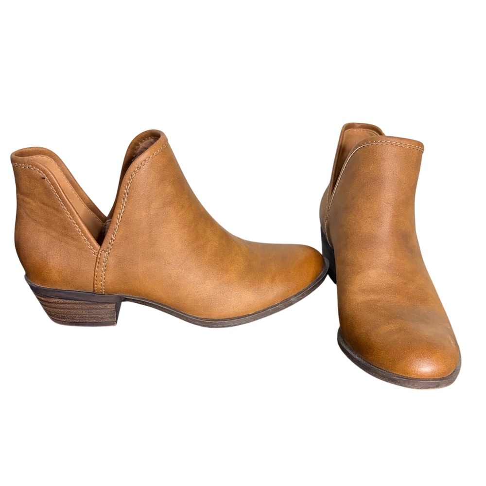 Lucky Brand Tan Basha V-Cut Ankle Booties Stacked Heel Women's Size 6M
